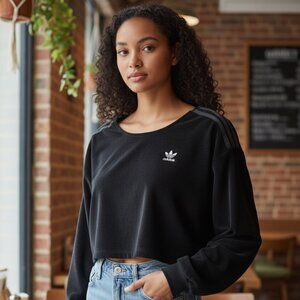 Adidas Originals Black Velour Cropped Sweatshirt – Women’s Small